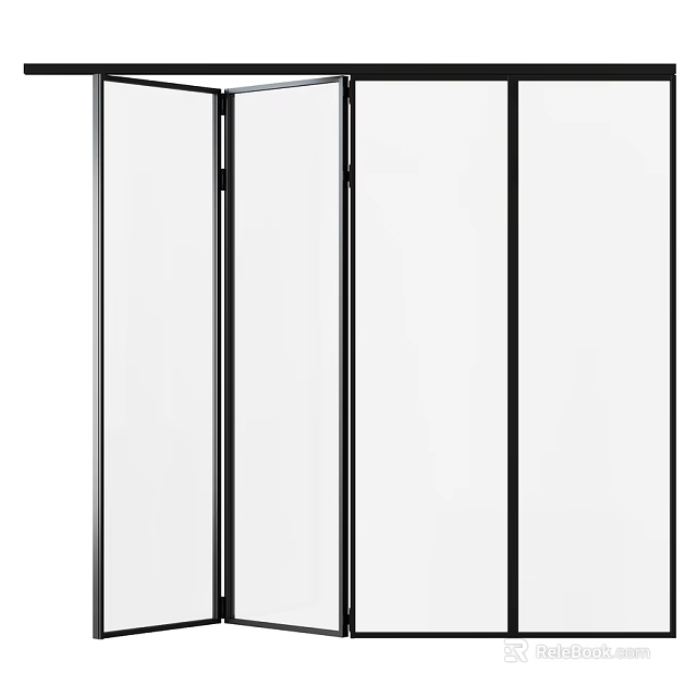 Modern Bathroom Swing Door With Tempered Glass And Black Aluminum Frame 3d model 