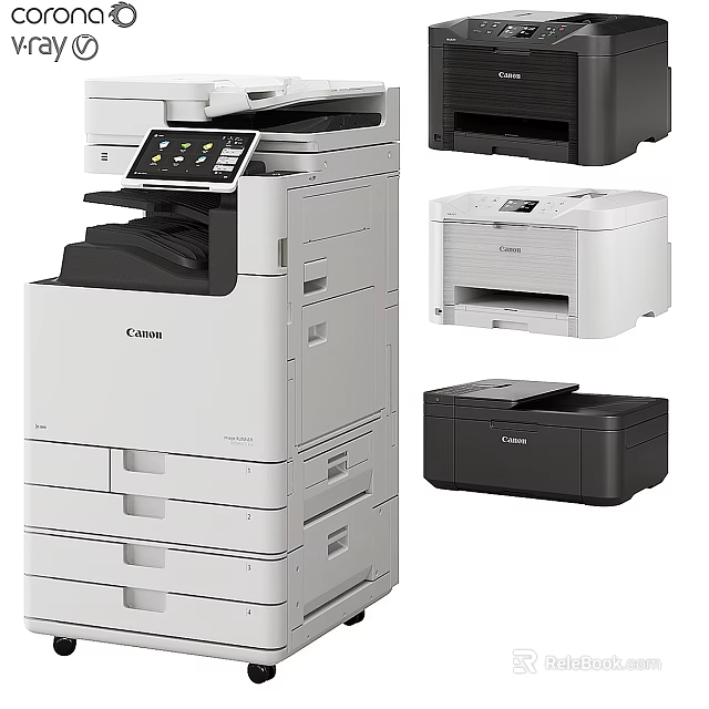 Canon Industrial Multifunction Printers With White Black Large And Small Models 3d model 