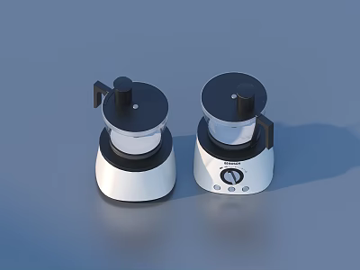 Two Modern White Kitchen Appliances With Black Lids And Control Knobs 3d model