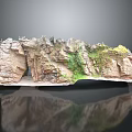 Natural Garden Landscape With Rockery Stone Structure And Green Vegetation Details