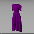 Elegant Purple V Neck Long Dress With Puffed Sleeves And Cinched Waist