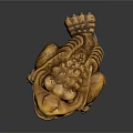 Golden Toad Statue With Intricate Carved Patterns On Black Background