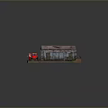 Stylish Game Movie Characters in Red Uniform with Classic Red Truck near Garage Building