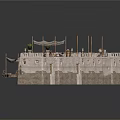 Ancient Stone Fortress Architecture With Gray Roofs Staircases Towers And Potted Plants