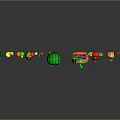 Artistic Colorful Fruits and Vegetables Decorative Pieces in Bright Red Green Yellow Hues
