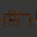 Wooden Dining Table With Four Chairs And Red Upholstered Seats Classic Design