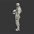 Man in White Spacesuit Standing While Holding Helmet Against Gray Background