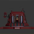 Red Mechanical Device Featuring Cannon Barrel Black Stripes And Blue Accent Lines