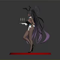 Game Movie Character With Black Bunny Ears Purple Long Hair Holding Tray On Red Base
