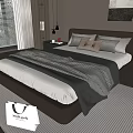 Double bedside table chandelier pillow carpet ornaments 3d model