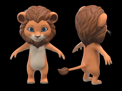 Cute Cartoon Lion 3D Model Showing Front And Back Views 3d model