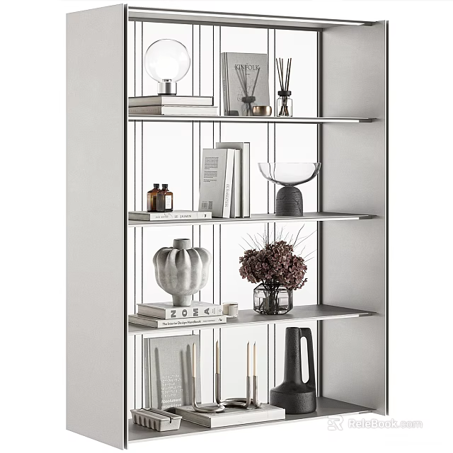 Modern Minimalist Decorative Cabinet With Shelves Books Vases And Decorative Pieces 3d model 