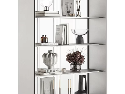 Modern Minimalist Decorative Cabinet With Shelves Books Vases And Decorative Pieces 3d model