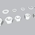 Various Metal Fasteners Including Hex Nuts Washers And Bolt Heads 3d model