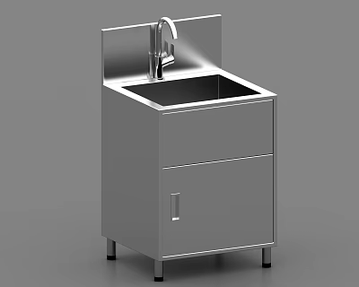 Stainless Steel Sink Cabinet With Faucet Drawer Door And Black Legs 3d model