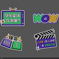 Creative Stickers With TV Icon WOW Text Ctrl S Save Key And Movie Clapperboard