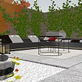 Cozy Roof Garden With Autumn Leaves Green Plants Outdoor Seating And Stone Paving