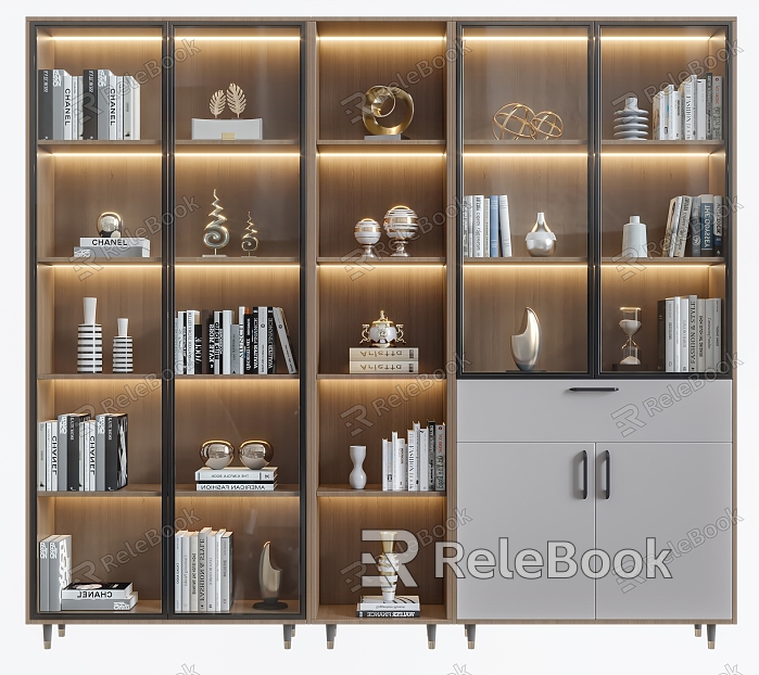 Bookcase Display Cabinet Full Wall Freestanding Adult Solid Wood model