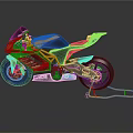 Motorcycle Black Orange Blue Sleek Design With Sporty Body Frame Wheels And Orange Kickstand