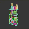 White Multi Tier Kitchen Storage Rack With Teapot Cups And Bottles