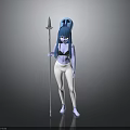 Children's Toy Figure with Blue Hair Hat Spear and White Tights