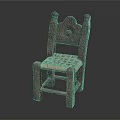 Vintage Wooden Chair With Carved Sunflower Backrest And Woven Seat Design