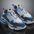 Stylish White Gray Blue Color Block Sneakers With Thick Sole And Lace Up Design