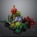 Lego Built Succulent And Flower Arrangement With Colorful Cactus Purple Bloom Red Petals