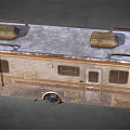 Old Rusty Camper Van Exterior With Striped Body Windows And Roof Rack