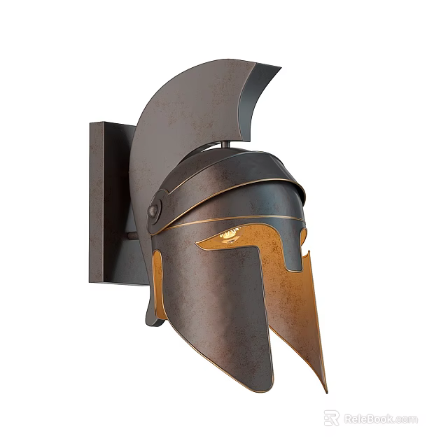 Greek Style Helmet Shaped Metallic Wall Sconce With Warm Light Glow 3d model 