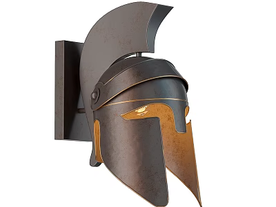 Greek Style Helmet Shaped Metallic Wall Sconce With Warm Light Glow 3d model