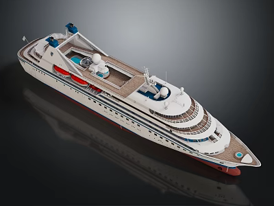 Luxurious Modern Cruise Ship With Multiple Decks White Hull Red Bottom And Deck Facilities 3d model