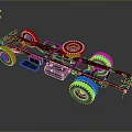 Car Chassis Frame with Heavy Duty Wheels and Suspension Components 3d model