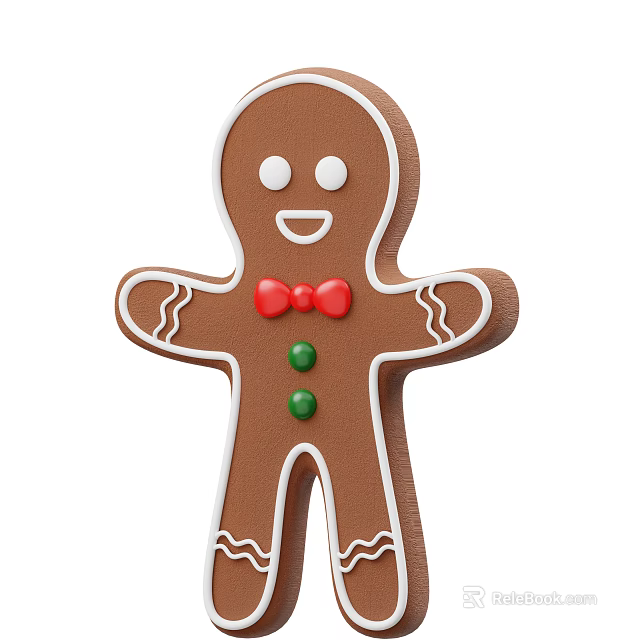 Classic Gingerbread Man with White Icing Edges Red Bow Tie and Green Buttons 3d model 