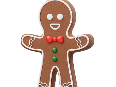 Classic Gingerbread Man with White Icing Edges Red Bow Tie and Green Buttons 3d model