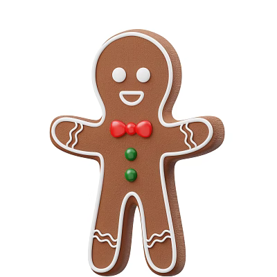 Classic Gingerbread Man with White Icing Edges Red Bow Tie and Green Buttons 3d model