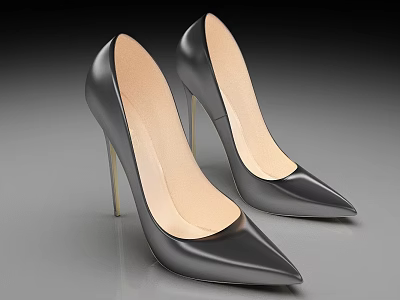 Chic Black Leather Stiletto Heels Featuring Pointed Toe And Nude Interior 3d model