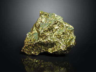 Golden Shiny Natural Mineral Specimen With Crystalline Texture On Dark Background 3d model