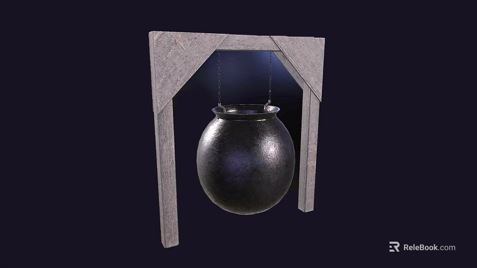 Traditional Rustic Hanging Clay Pot With Wooden Frame For Home Decor 3d model 