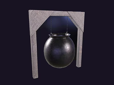 Traditional Rustic Hanging Clay Pot With Wooden Frame For Home Decor 3d model