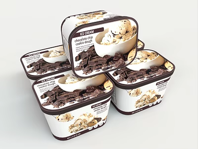 Creamy Vanilla Ice Cream Cups Topped With Chocolate Chunks And Stacked Together 3d model