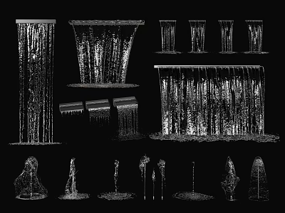 Garden Decorative Water Features Including Cascading Waterfalls Hanging Curtains And Droplet Ornaments 3d model