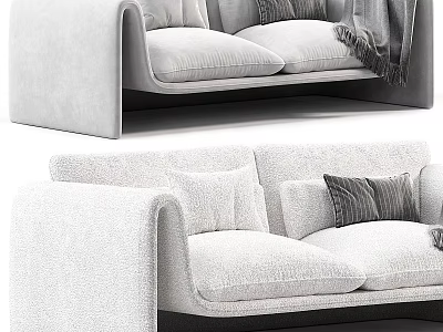 Modern Light Gray Two Seater Sofa With Soft Fabric Cushions And Throw Blanket 3d model
