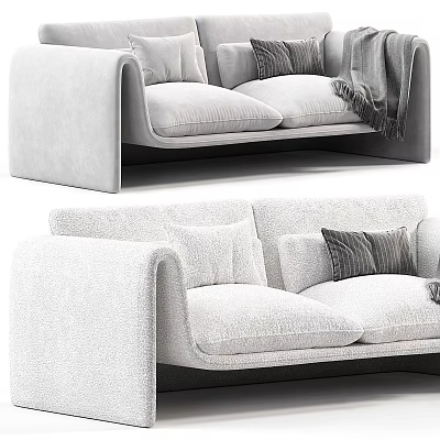 Modern Light Gray Two Seater Sofa With Soft Fabric Cushions And Throw Blanket 3d model