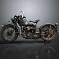 Vintage Military Green Motorcycle With Brown Leather Seat And Rustic Wheels