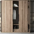 Modern Wooden Wardrobe with Sliding Doors Hanging Clothes Storage Compartments and Minimalist Design