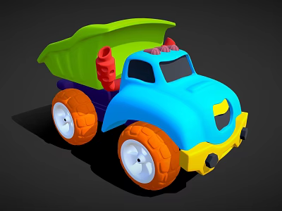 Colorful Children's Toy Dump Truck With Blue Body Green Bed And Orange Wheels 3d model