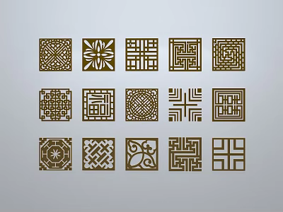 Chinese-style window grilles silhouette pane window sill border openwork window 3d model