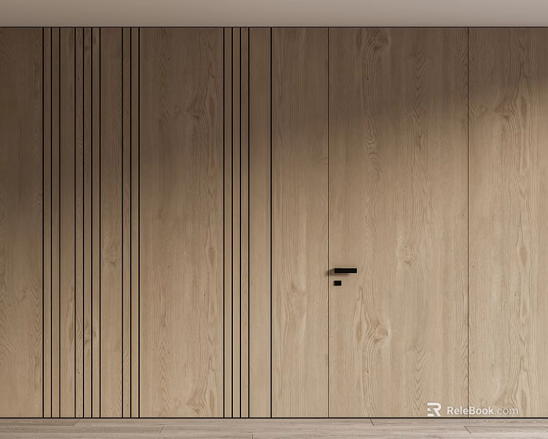 Modern Wooden Hinged Door With Natural Wood Grain And Simple Design 3d model 