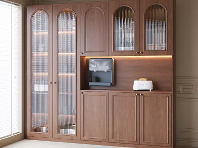 Modern Wooden Sideboard with Glass Doors LED Lighting Water Dispenser and Small Appliance Storage 3d model